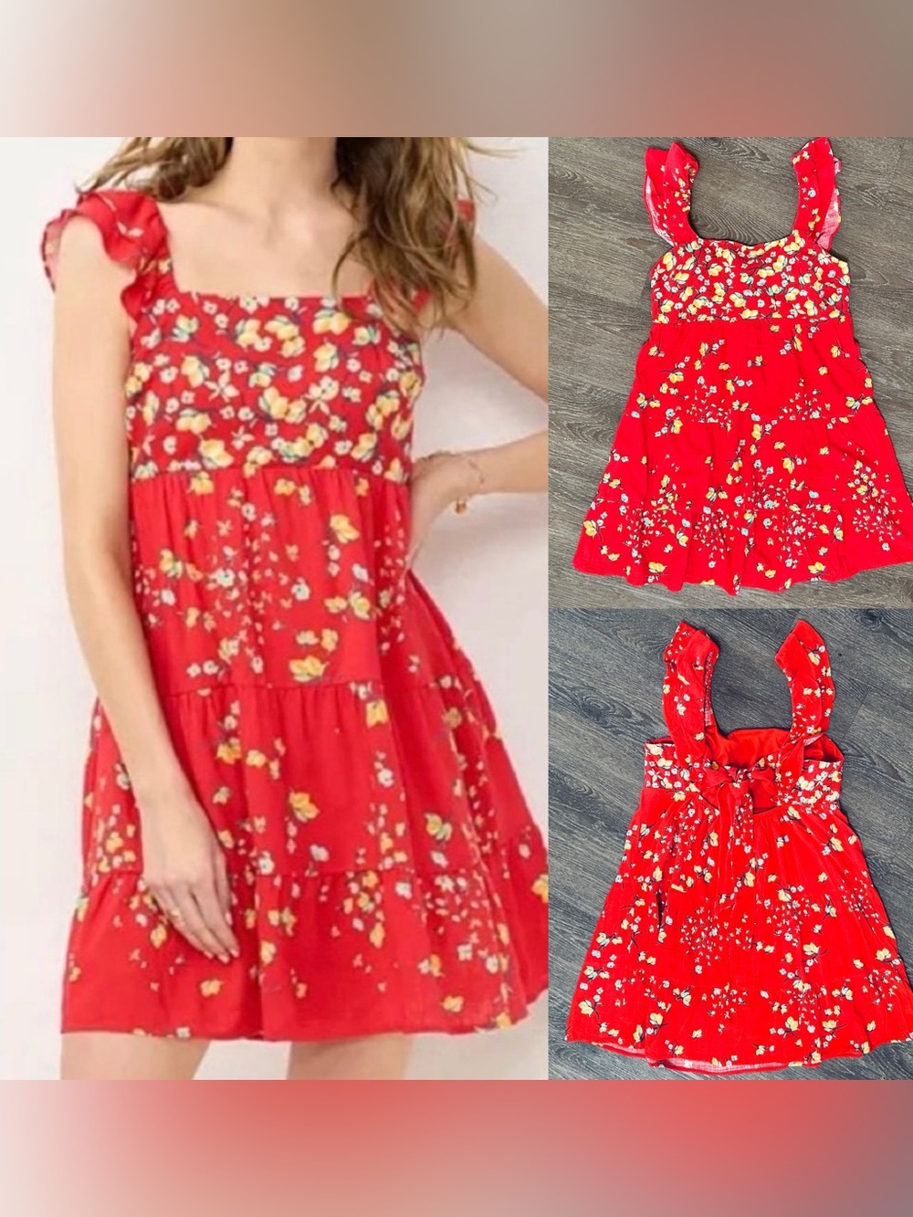 LC Lauren Conrad Red Floral Lemon Print Ruffle Cutout 
Mini Dress Size M medium